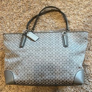 Coach Madison Needlepoint OP Art East/West Tote in Grey /Silver